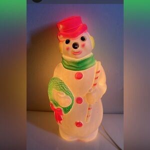 Vintage Christmas Empire Plastic Blow Mold Frosty Snowman Lighted 13” Table Top